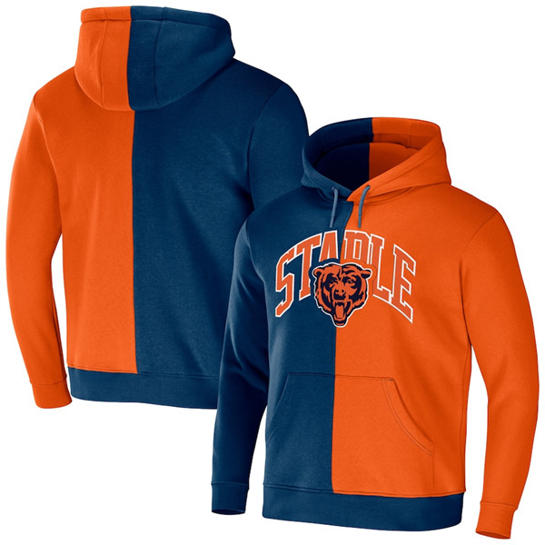 Men's Chicago Bears Navy/Orange Split Logo Pullover Hoodie - Click Image to Close